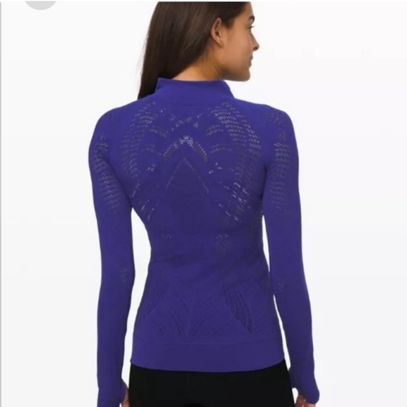 Lululemon Reveal 1/2 Zip Top Aurora Blue Laser Cut Long Sleeve Seamless - Picture 2 of 13